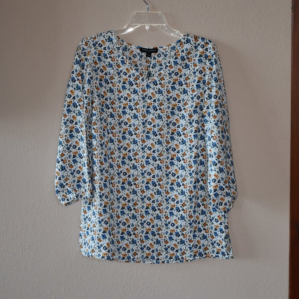 Mario Serrani Italy NWT Women's V-Neck White Multicolor Floral Top Blouse Size S